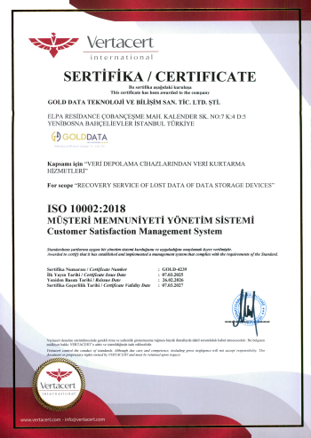 Gold Data ISO 10002:2018 Müşteri Memnuniyeti Şikayet Yönetimi Sertifikası 2026-2027